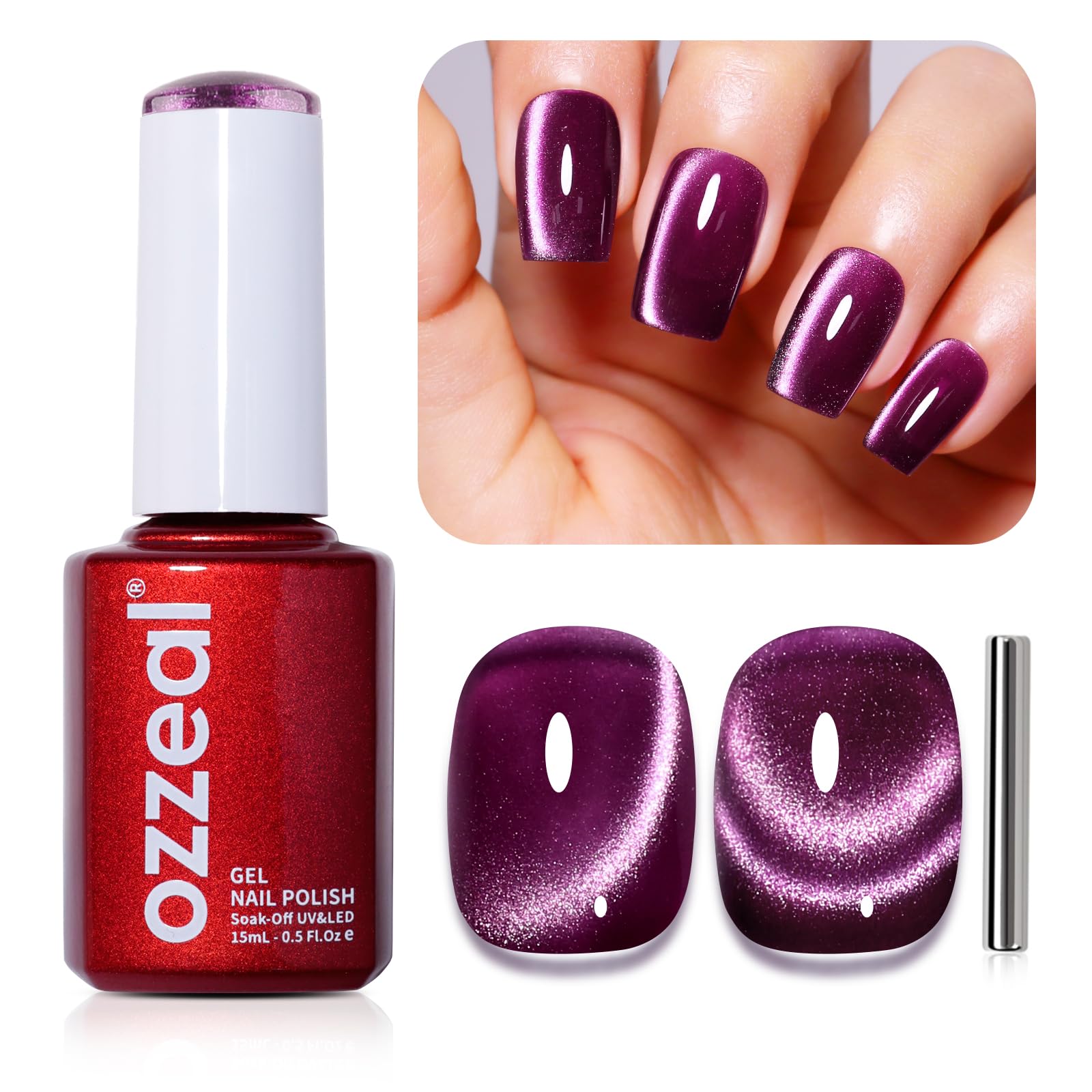 Ozzeal Cat Eye Gel Nail Polish, 0.5 Fl Oz Plum Purple
